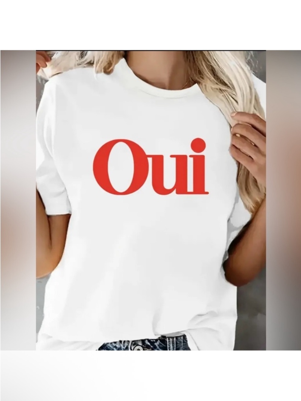 White 'Oui' Graphic Tee - Women's Casual Short Sleeve Top